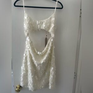 NWT Meshki Xanthe Transparent Sequin Cut Out Mini Dress